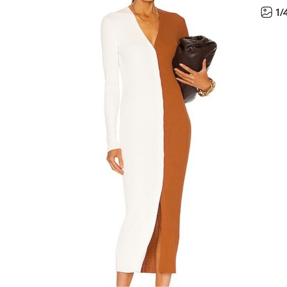 Staud Two-Tone Ribbed Maxi Cardigan Dress